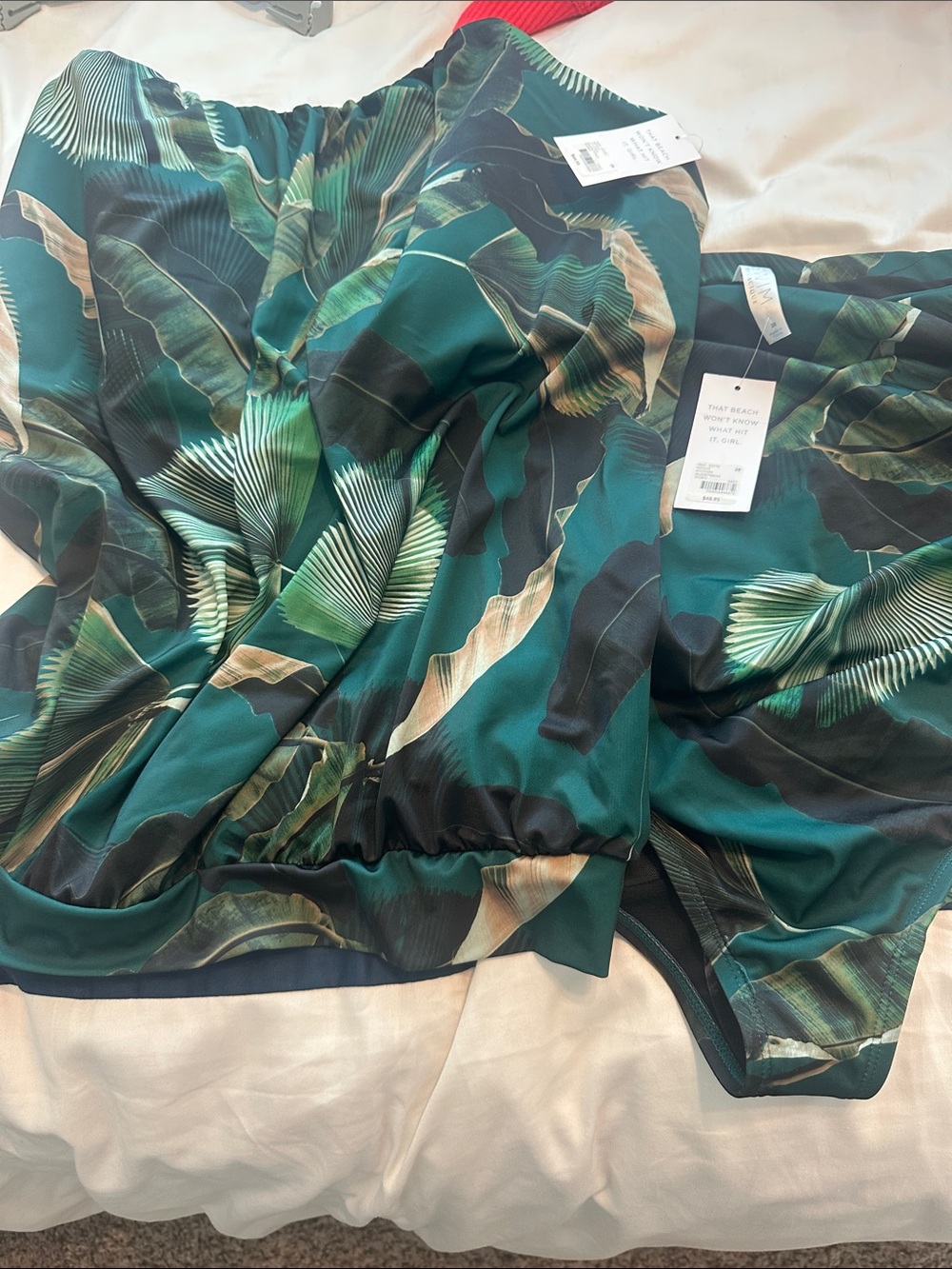 Cacique Green Tropical Leaf tankini Set
